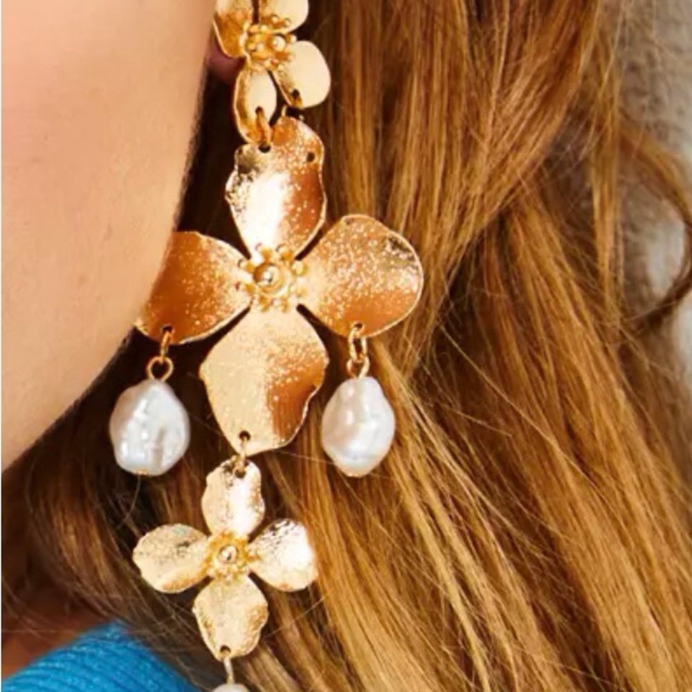 Lilly Pulitzer NECKLACE EARRINGS Set Via Flora Metallic Gold Tone New In Package - Picture 4 of 11